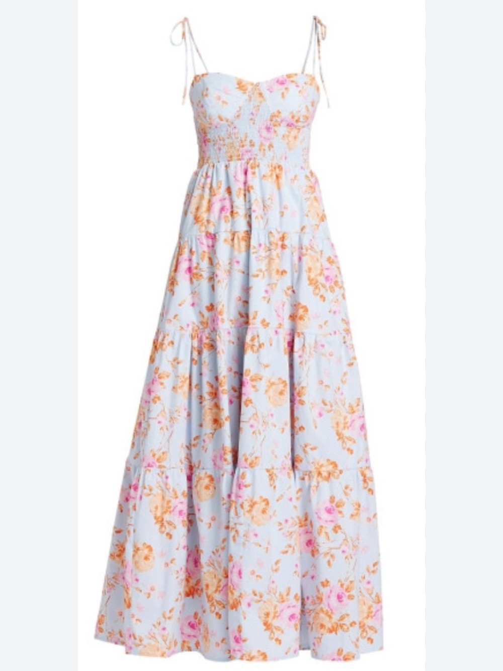 WAYF Blue Roses Floral Smocked Tiered Maxi Dress NWT XL